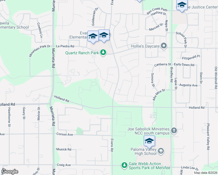 map of restaurants, bars, coffee shops, grocery stores, and more near Holland Road in Menifee