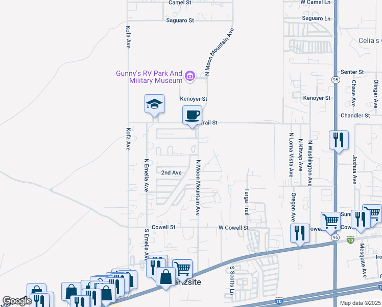map of restaurants, bars, coffee shops, grocery stores, and more near 899 W Mountainview Ln in Quartzsite