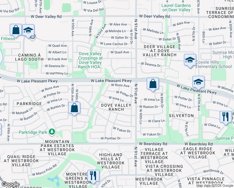 map of restaurants, bars, coffee shops, grocery stores, and more near 9237 West Ross Avenue in Peoria