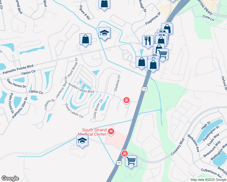 map of restaurants, bars, coffee shops, grocery stores, and more near 3911 Gladiola Court in Myrtle Beach