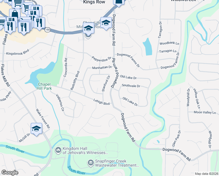 map of restaurants, bars, coffee shops, grocery stores, and more near 3702 Stanford Circle in Decatur