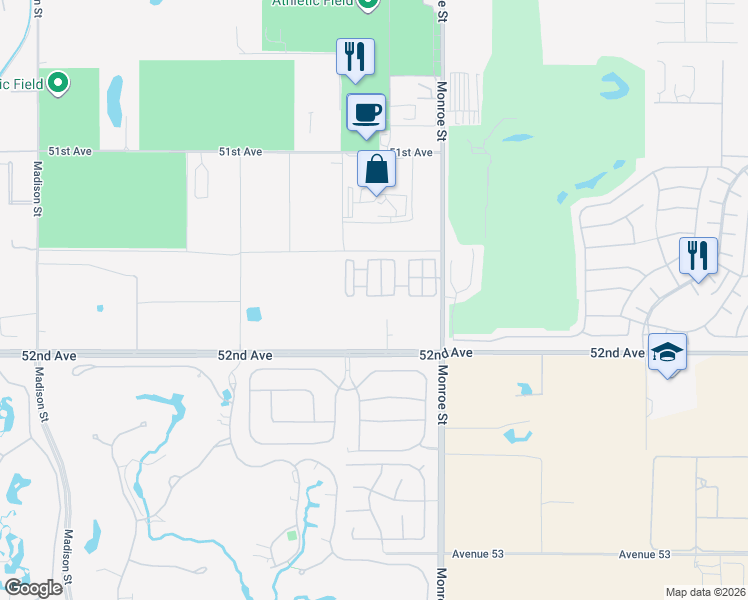 map of restaurants, bars, coffee shops, grocery stores, and more near 51555 Monroe Street in Indio