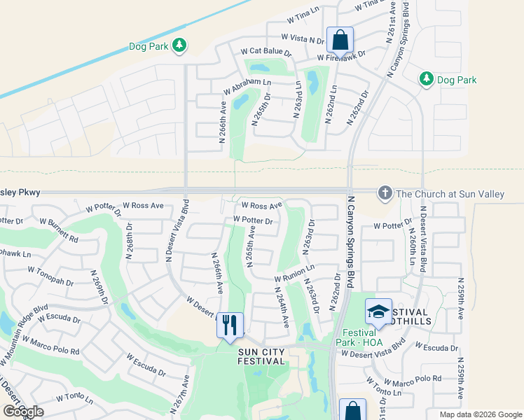 map of restaurants, bars, coffee shops, grocery stores, and more near 26508 West Ross Avenue in Buckeye