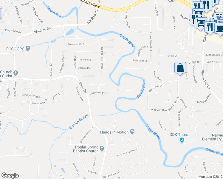 map of restaurants, bars, coffee shops, grocery stores, and more near 3538 Riverchase Drive in Decatur