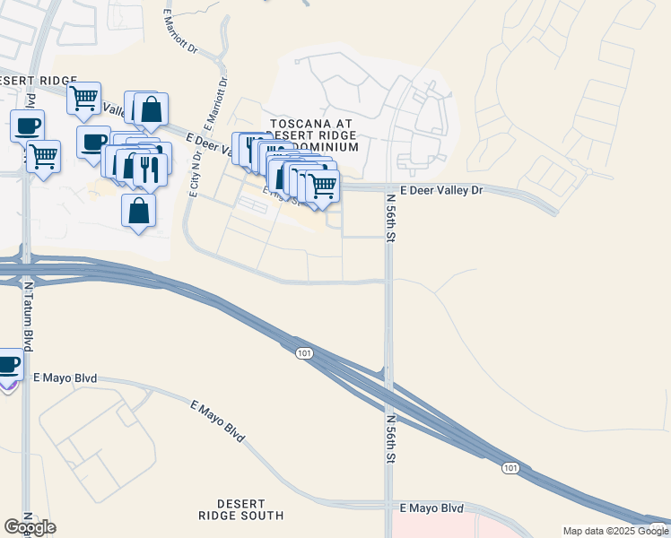 map of restaurants, bars, coffee shops, grocery stores, and more near N 55th St in Phoenix