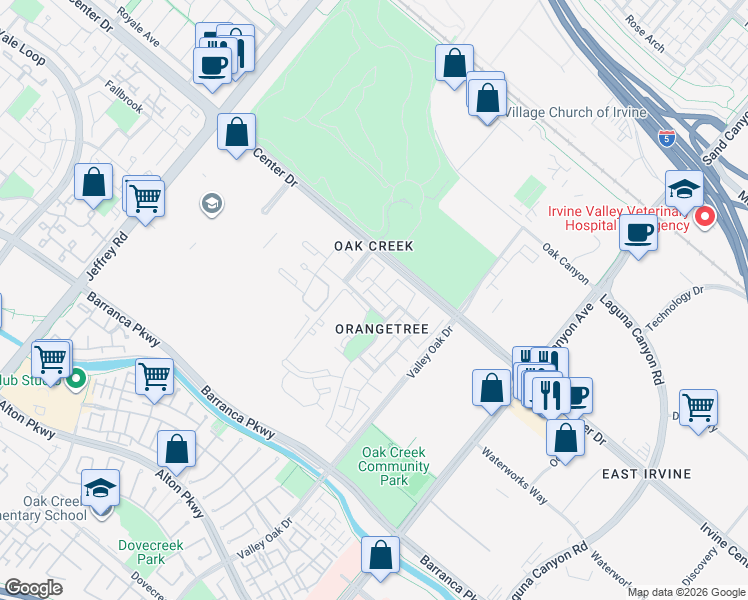 map of restaurants, bars, coffee shops, grocery stores, and more near 39 Tangerine in Irvine