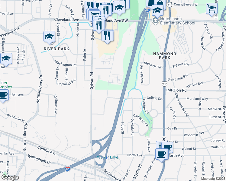 map of restaurants, bars, coffee shops, grocery stores, and more near 2986 Springdale Road Southwest in Atlanta