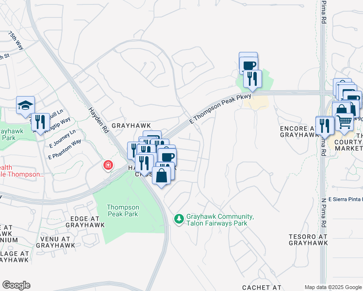 map of restaurants, bars, coffee shops, grocery stores, and more near 8225 East Hoverland Road in Scottsdale