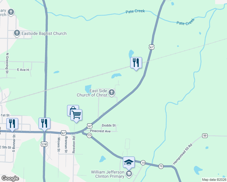 map of restaurants, bars, coffee shops, grocery stores, and more near 507 North Cedar Street in Hope