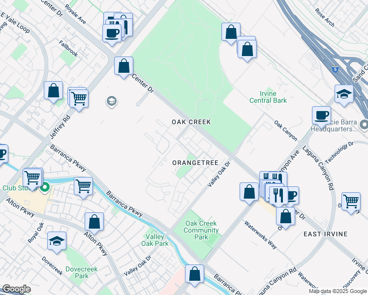 map of restaurants, bars, coffee shops, grocery stores, and more near 39 Tangerine in Irvine