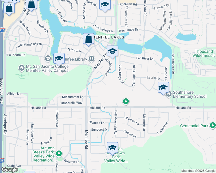 map of restaurants, bars, coffee shops, grocery stores, and more near 28914 Spindrift Court in Menifee