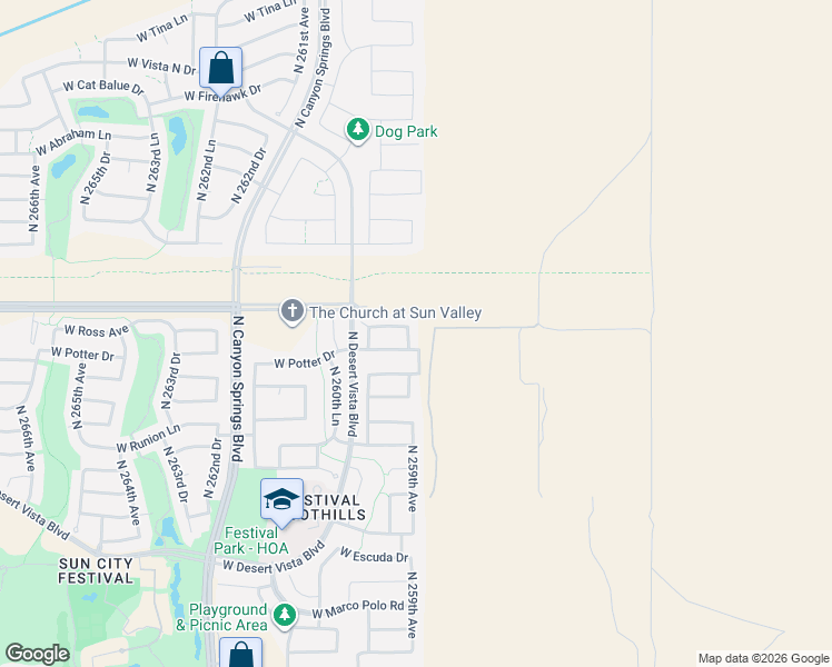 map of restaurants, bars, coffee shops, grocery stores, and more near 25950 West Ross Avenue in Buckeye