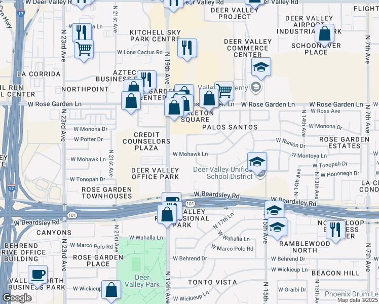 map of restaurants, bars, coffee shops, grocery stores, and more near 20613 North 18th Avenue in Phoenix