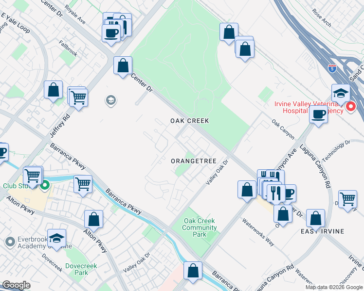 map of restaurants, bars, coffee shops, grocery stores, and more near 39 Tangerine in Irvine