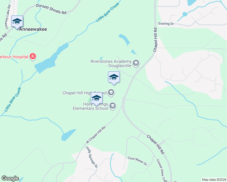 map of restaurants, bars, coffee shops, grocery stores, and more near 4861-4881 Chapel Hill Road in Douglasville
