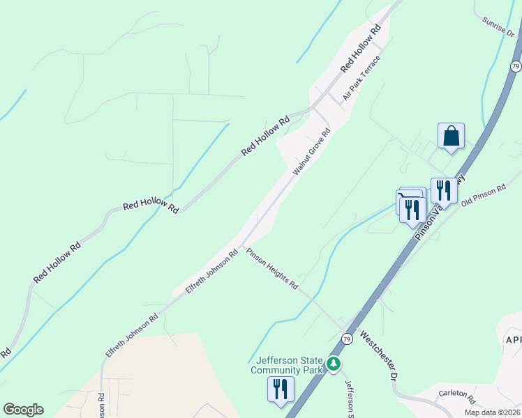 map of restaurants, bars, coffee shops, grocery stores, and more near 5744 Walnut Grove Road in Birmingham