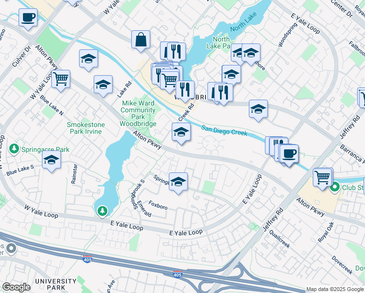 map of restaurants, bars, coffee shops, grocery stores, and more near 4947 Alton Parkway in Irvine