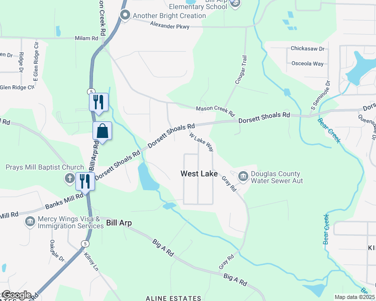 map of restaurants, bars, coffee shops, grocery stores, and more near 4872 Pebblebrook Drive in Douglasville