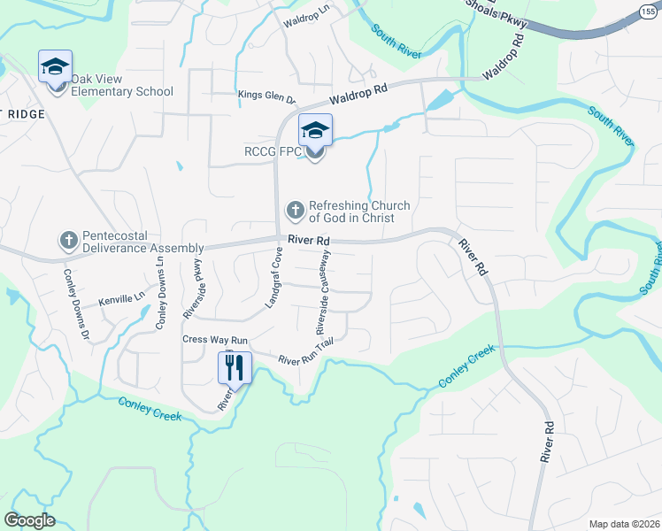 map of restaurants, bars, coffee shops, grocery stores, and more near 3241 Deer Pause Lane in Decatur