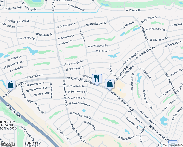 map of restaurants, bars, coffee shops, grocery stores, and more near 20816 North 147th Drive in Sun City West