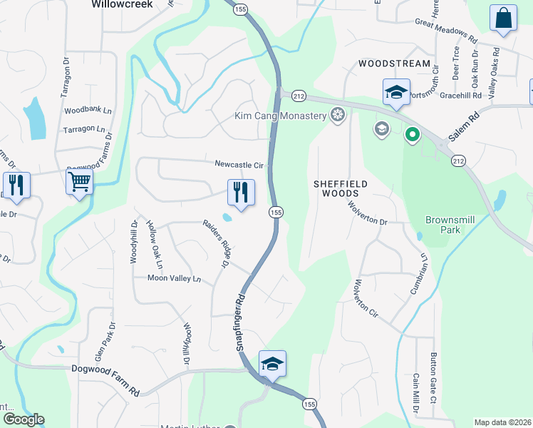 map of restaurants, bars, coffee shops, grocery stores, and more near 3693 Snapfinger Road in Stonecrest