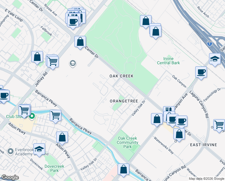 map of restaurants, bars, coffee shops, grocery stores, and more near 411 Tarocco in Irvine