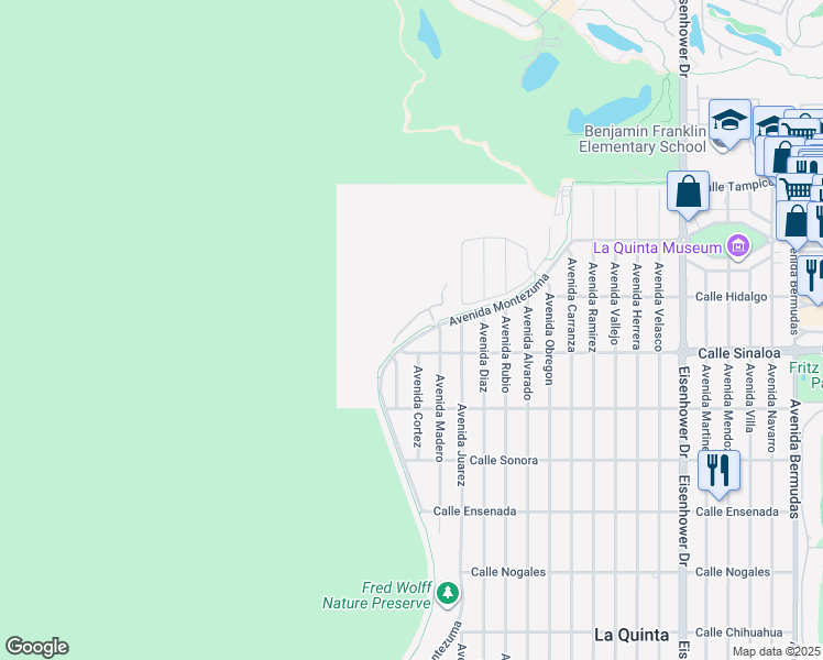 map of restaurants, bars, coffee shops, grocery stores, and more near 77137 Casa Del Sol in La Quinta