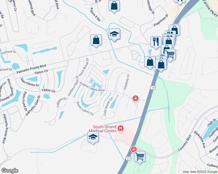 map of restaurants, bars, coffee shops, grocery stores, and more near 100 Butkus Drive in Myrtle Beach