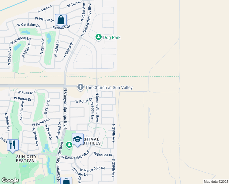 map of restaurants, bars, coffee shops, grocery stores, and more near 25950 West Ross Avenue in Buckeye