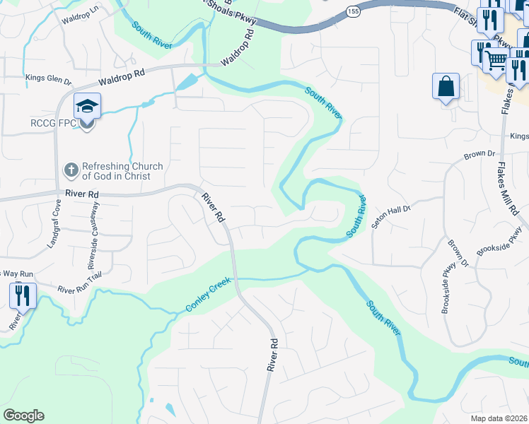 map of restaurants, bars, coffee shops, grocery stores, and more near 3503 Riverchase Knoll in Decatur