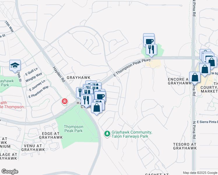 map of restaurants, bars, coffee shops, grocery stores, and more near 8225 East Hoverland Road in Scottsdale