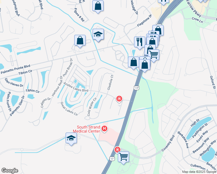 map of restaurants, bars, coffee shops, grocery stores, and more near 3919 Gladiola Court in Myrtle Beach