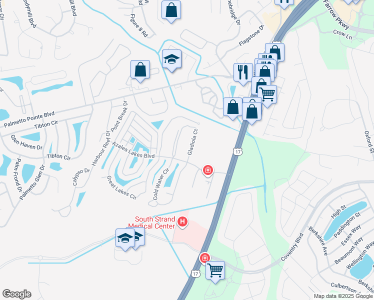 map of restaurants, bars, coffee shops, grocery stores, and more near 3951 Gladiola Court in Myrtle Beach