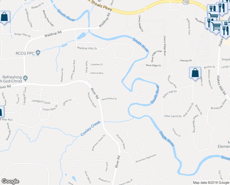 map of restaurants, bars, coffee shops, grocery stores, and more near 3503 Riverchase Knoll in Decatur