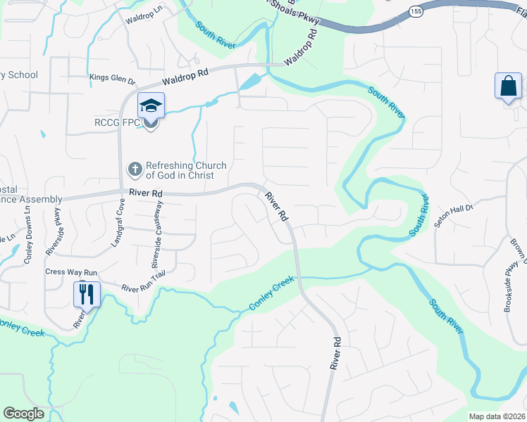 map of restaurants, bars, coffee shops, grocery stores, and more near 3673 Sycamore Bend in Decatur