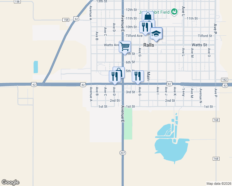 map of restaurants, bars, coffee shops, grocery stores, and more near 404 3rd Street in Ralls