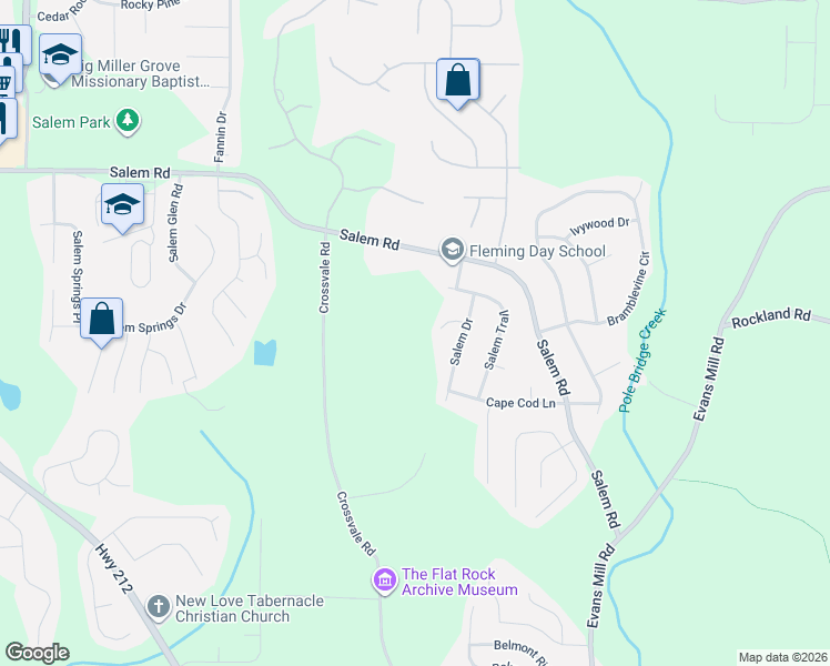 map of restaurants, bars, coffee shops, grocery stores, and more near 5641 Salem Place in Stonecrest