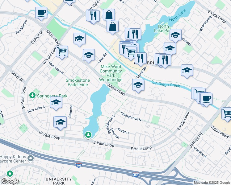 map of restaurants, bars, coffee shops, grocery stores, and more near in Irvine