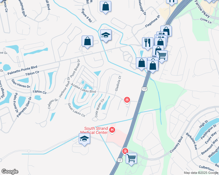 map of restaurants, bars, coffee shops, grocery stores, and more near 3951 Gladiola Court in Myrtle Beach