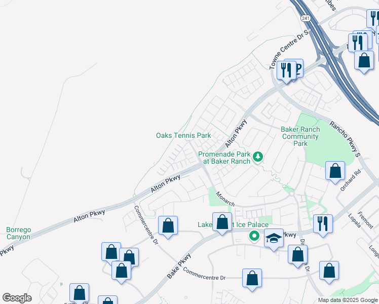 map of restaurants, bars, coffee shops, grocery stores, and more near 45 Plumeria in Lake Forest