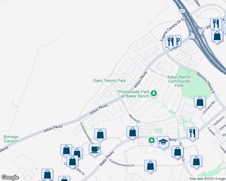 map of restaurants, bars, coffee shops, grocery stores, and more near 45 Plumeria in Lake Forest