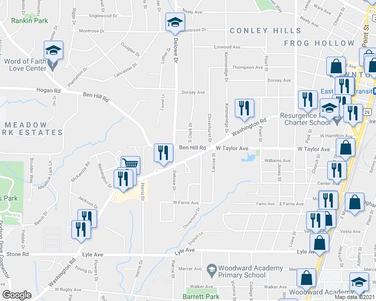 map of restaurants, bars, coffee shops, grocery stores, and more near 2066 Ben Hill Road in Atlanta