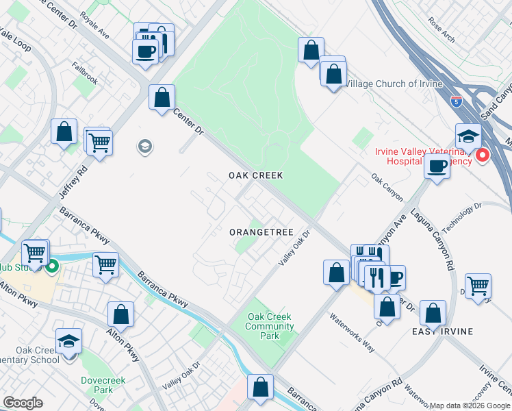 map of restaurants, bars, coffee shops, grocery stores, and more near 39 Tangerine in Irvine