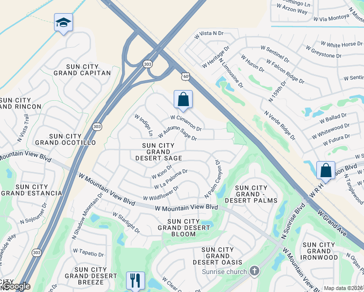 map of restaurants, bars, coffee shops, grocery stores, and more near 20530 North Saratoga Way in Surprise