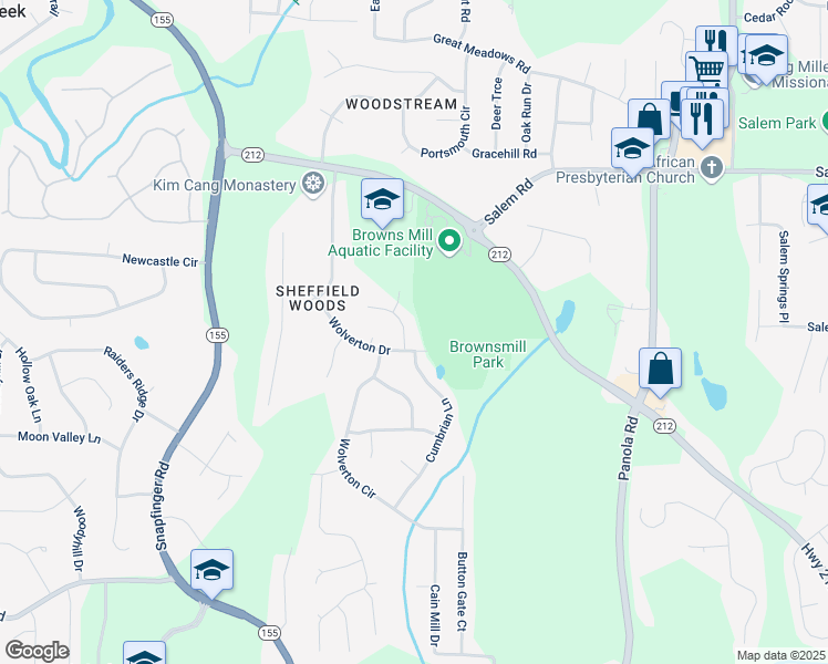 map of restaurants, bars, coffee shops, grocery stores, and more near 3688 Burnley Court in Stonecrest