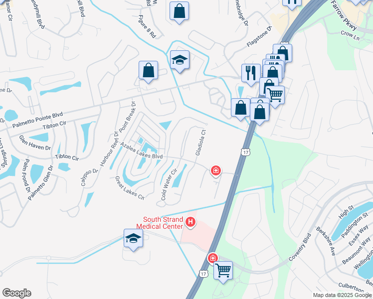 map of restaurants, bars, coffee shops, grocery stores, and more near 3951 Gladiola Court in Myrtle Beach