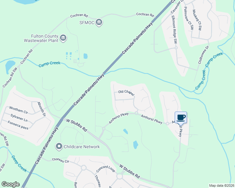 map of restaurants, bars, coffee shops, grocery stores, and more near 7530 Old Chapel in Atlanta