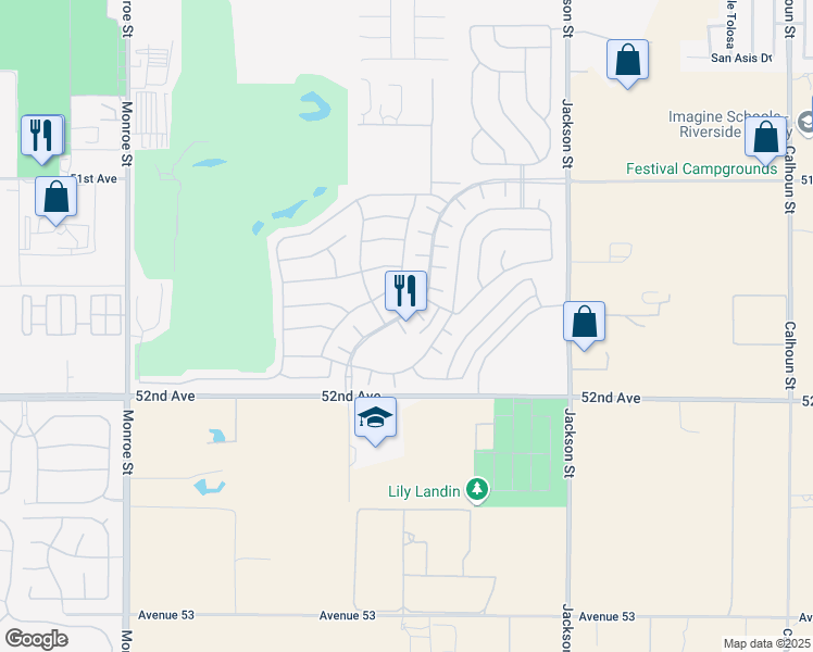map of restaurants, bars, coffee shops, grocery stores, and more near 51678 Hawthorne Court in Indio