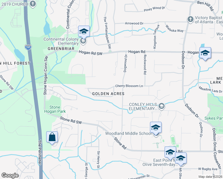 map of restaurants, bars, coffee shops, grocery stores, and more near 3011 Golden Drive in East Point