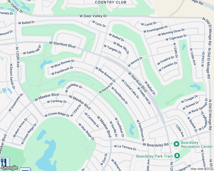 map of restaurants, bars, coffee shops, grocery stores, and more near 12903 West Paintbrush Drive in Sun City West